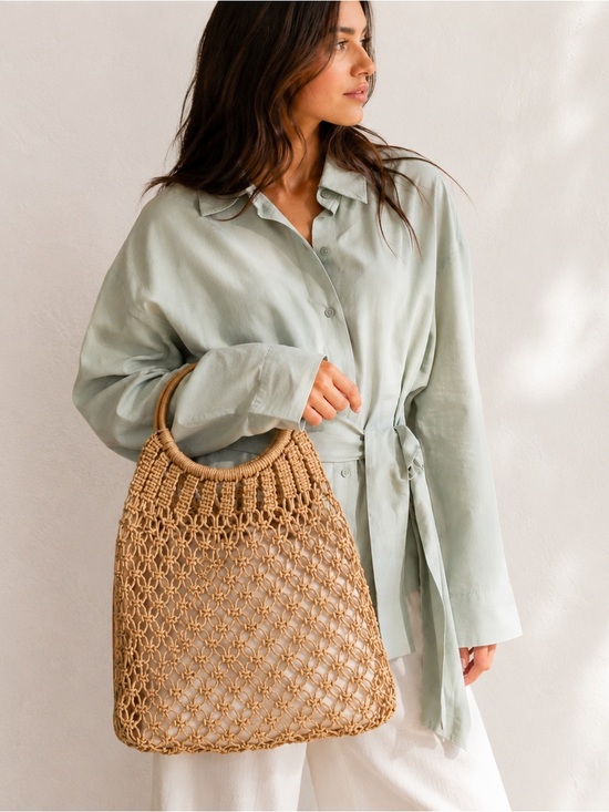 Handbags - Boho Woven Straw Tote Bag Rattan Beach Handbag Tan OS